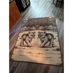 Vintage Lintex International Lion Cub Reversible Spain Plush Blanket